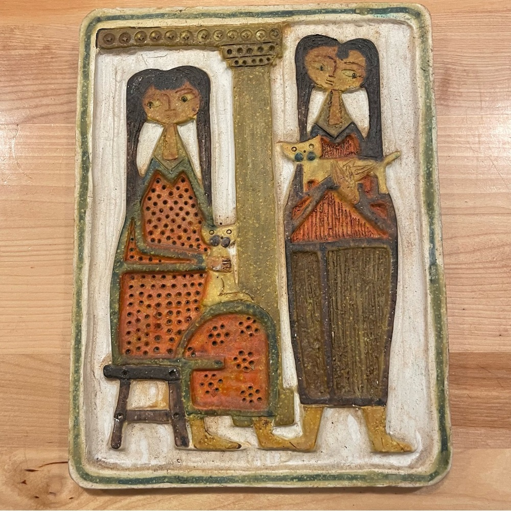 Vintage Ceramic Wall Art with Orange and Brown Accents by Marcelo Fantoni
